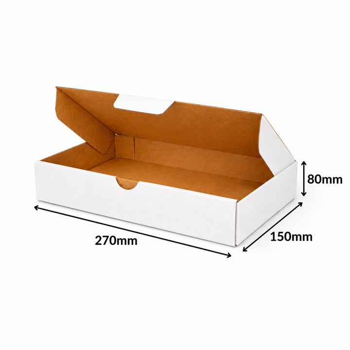 270 x 150 x 80mm White Die Cut Cardboard Mailing Boxes