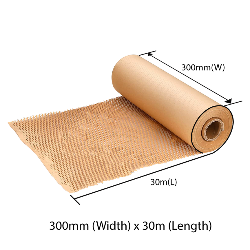 300mm x 30m Honeycomb Wrap Brown Kraft Paper Roll - Eco-Friendly Protective Cushioning