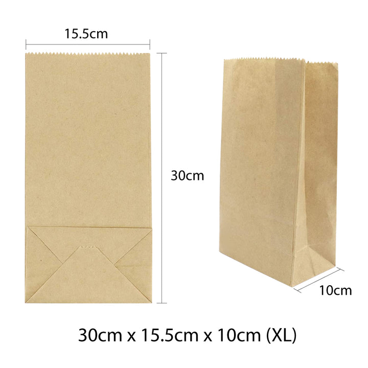 30 x 15.5 x 10cm X-Large Brown Kraft Paper Bags | Take Away Food, Lolly, Grocery, Buffet, Craft, Gift, Market Bag