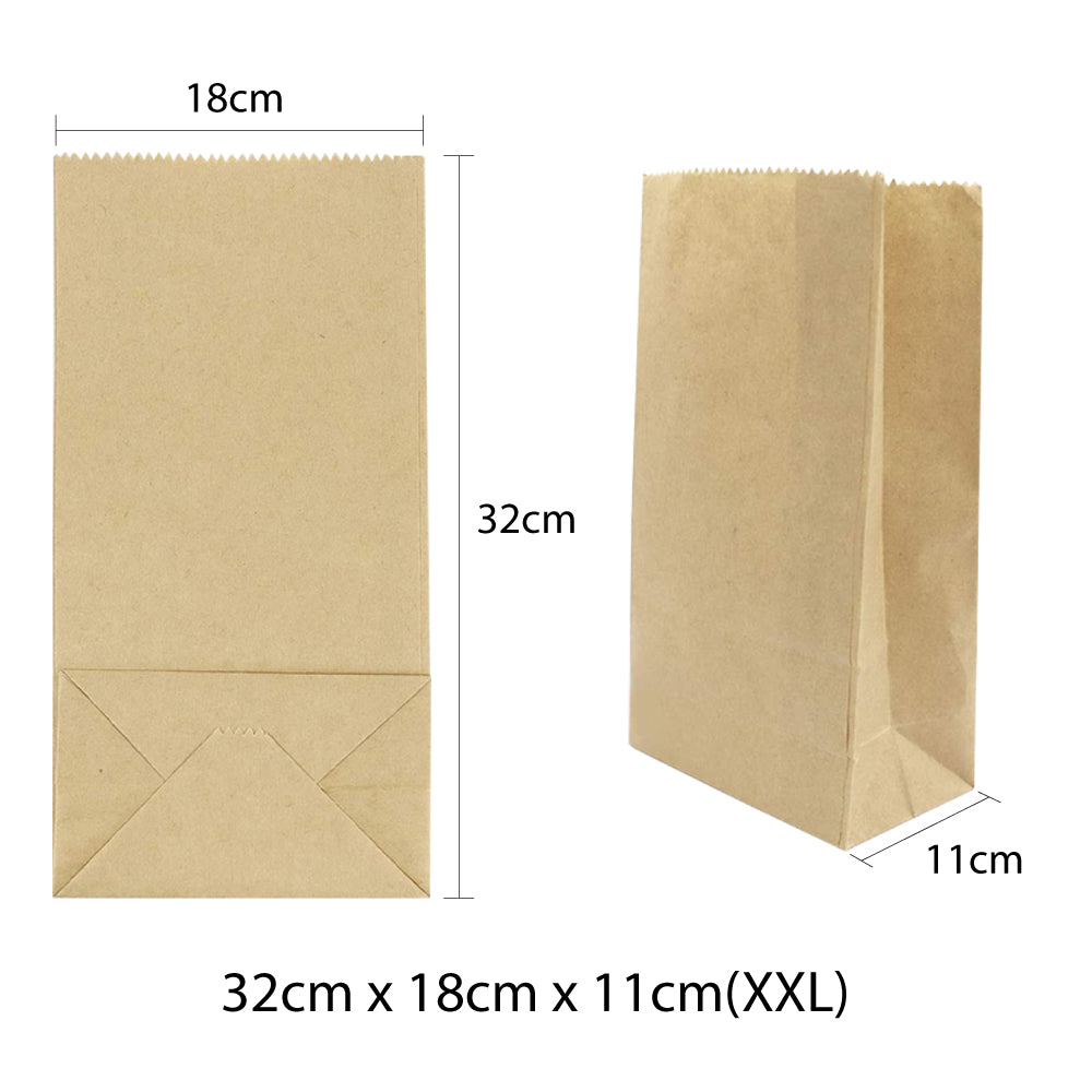 32 x 18 x 11cm 2X-Large Brown Kraft Paper Bags | Take Away Food, Lolly, Grocery, Buffet, Craft, Gift, Market Bag