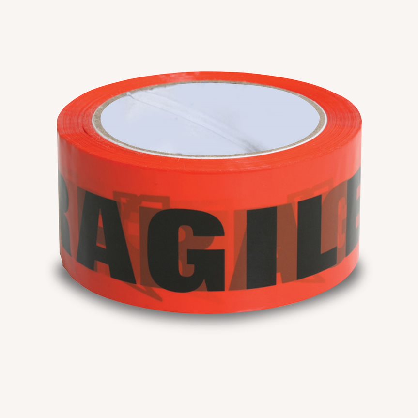 50 Micron Fragile Red & Black Sticky Seal Tape - 75m x 48mm for Packing and Packaging