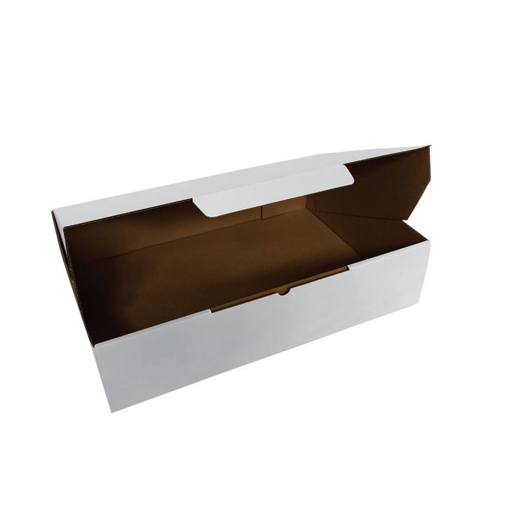 340 x 215 x 75mm White Corrugated Die Cut Mailing Box | Self-Locking, Flat-Pack, Eco-Friendly