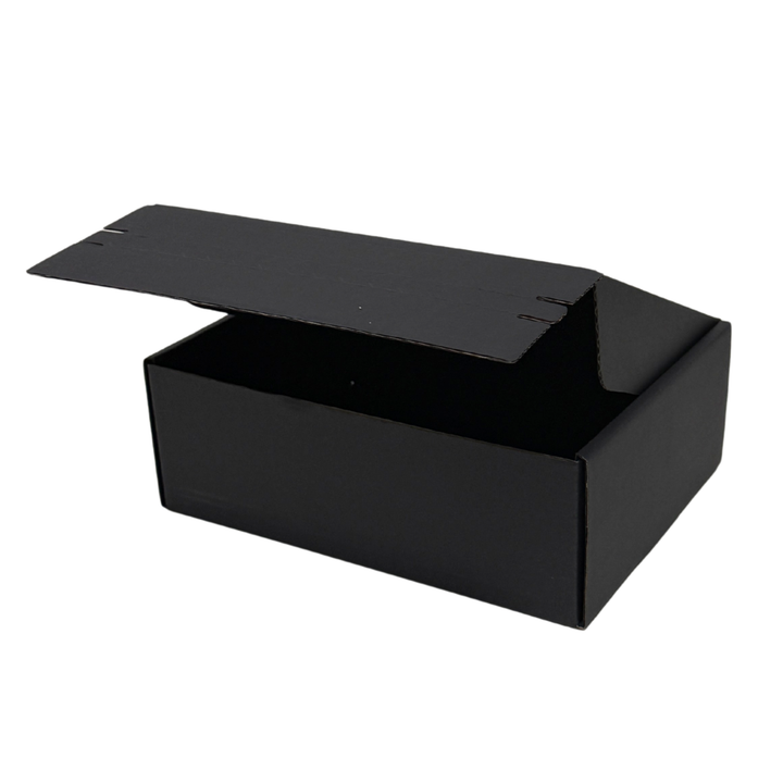 Full Black Self Sealing Tuck Front Box 220 × 160 × 77 mm – Sturdy and Durable Cardboard Postal Boxes