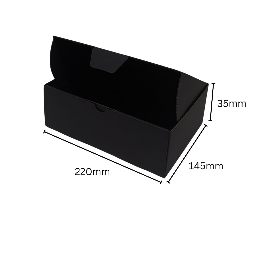 220 x 145 x 35 mm Full Black Die Cut Mailing Shipping Packing Cardboard Boxes
