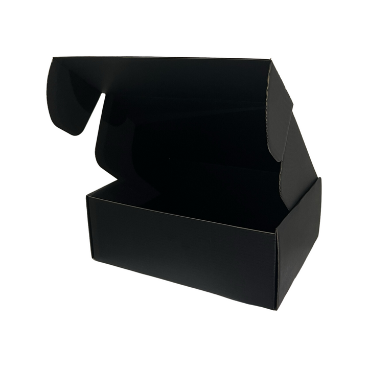 Premium-Quality Full Black Mailing Boxes 270 x 200 x 95mm | Die-Cut Shipping Cardboard Box with Tuck-Front Design