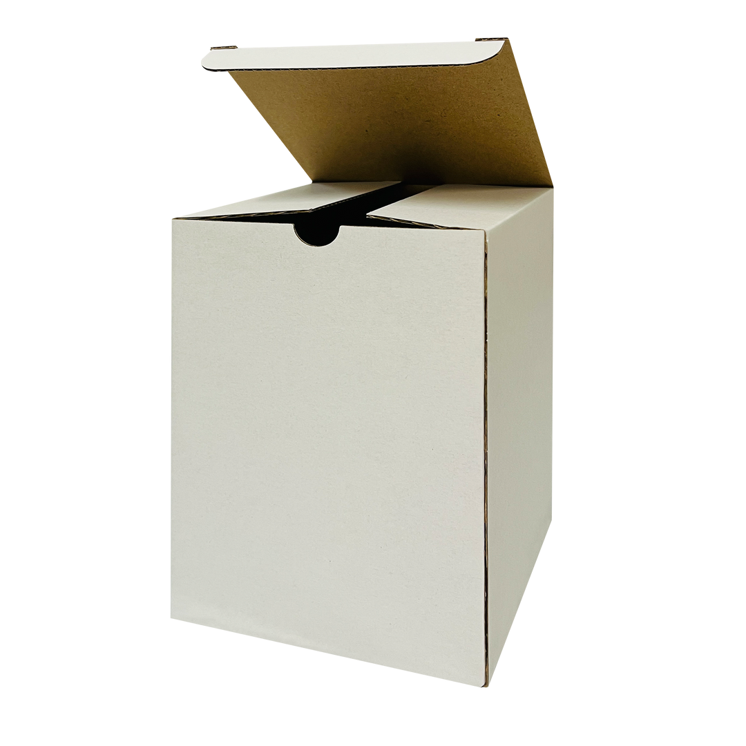 105 x 105 x 115mm White Corrugated Candle Box | Die Cut, Self-Locking, Flat-Pack, Eco-Friendly