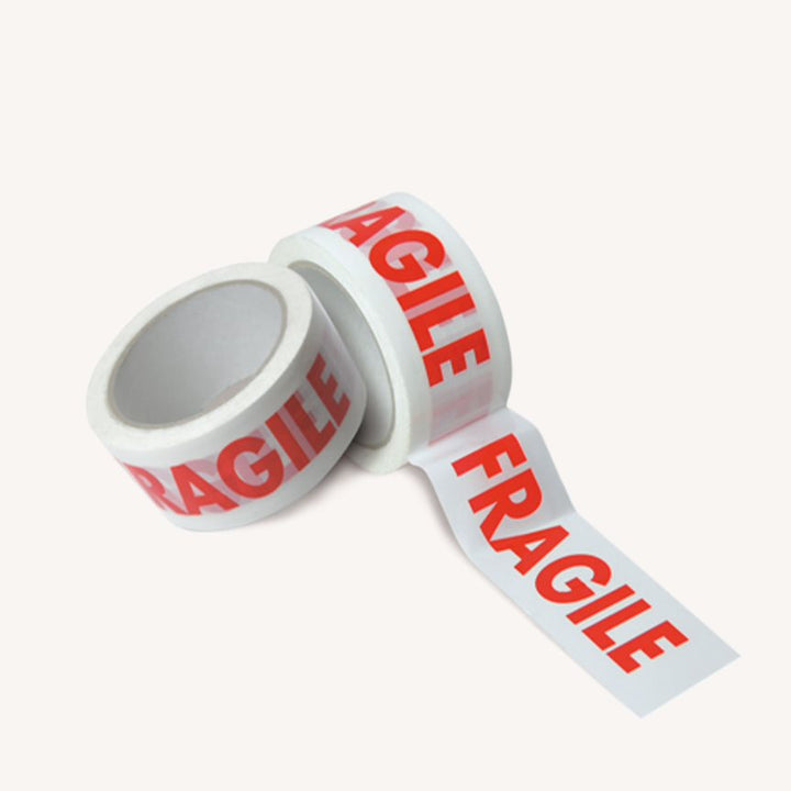 50 Micron Fragile White & Red Sticky Seal Tape - 75m x 48mm for Packing and Packaging