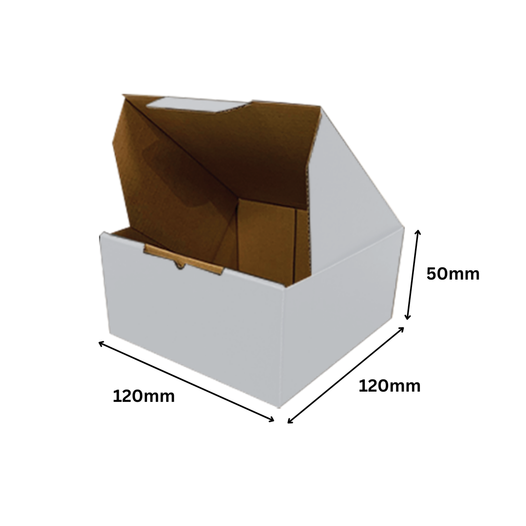 120 x 120 x 50mm Die Cut Mailing Shipping Packing Cardboard Boxes White
