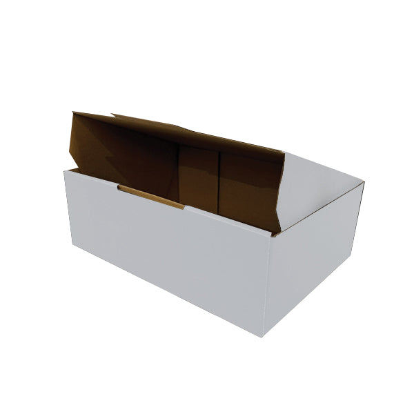 152 x 132 x 75mm White Corrugated Die Cut Mailing Box  Self-Locking, Flat-Pack, Eco-Friendly