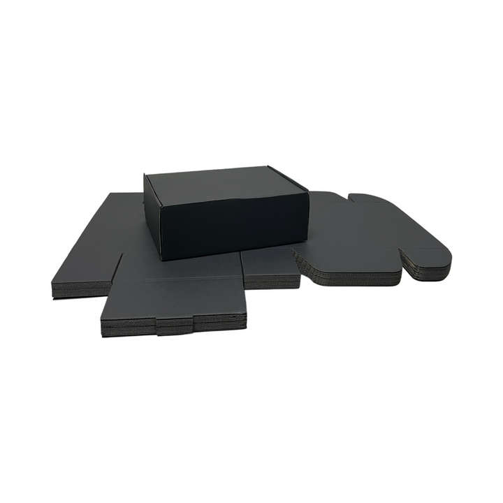 Premium-Quality Full Black Mailing Boxes 220 x 160 x 77mm | Die-Cut Shipping Cardboard Box with Tuck-Front Design