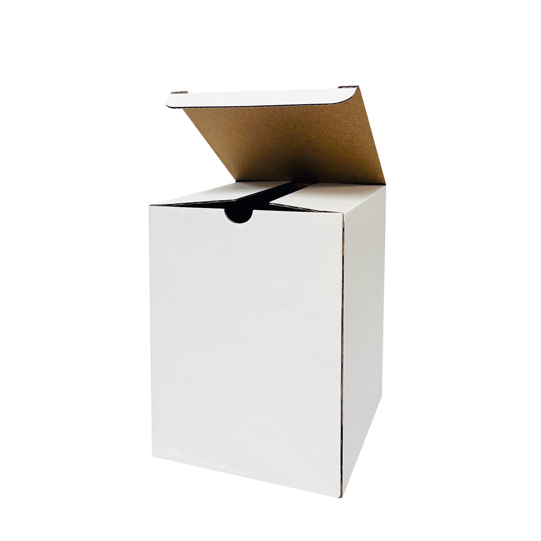 55 x 55 x 80mm White Corrugated Candle Box | Die Cut, Self-Locking, Flat-Pack, Eco-Friendly