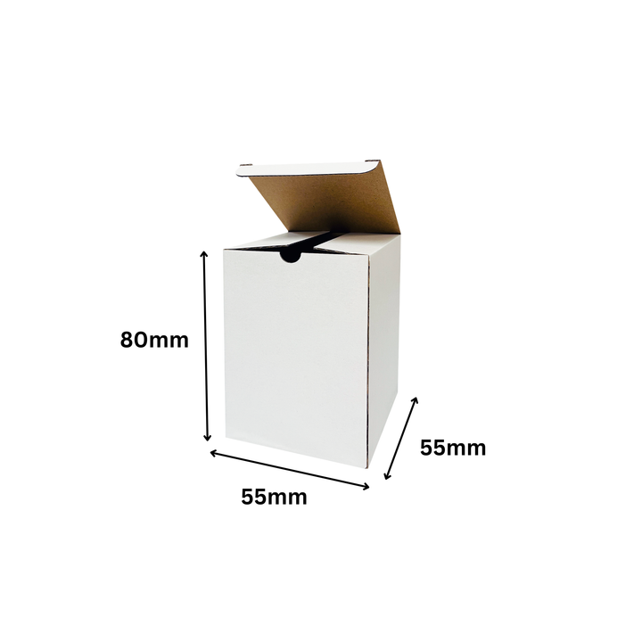 55 x 55 x 80mm White Corrugated Candle Box | Die Cut, Self-Locking, Flat-Pack, Eco-Friendly