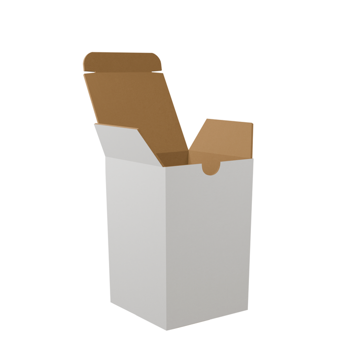55 x 55 x 80mm White Corrugated Candle Box | Die Cut, Self-Locking, Flat-Pack, Eco-Friendly