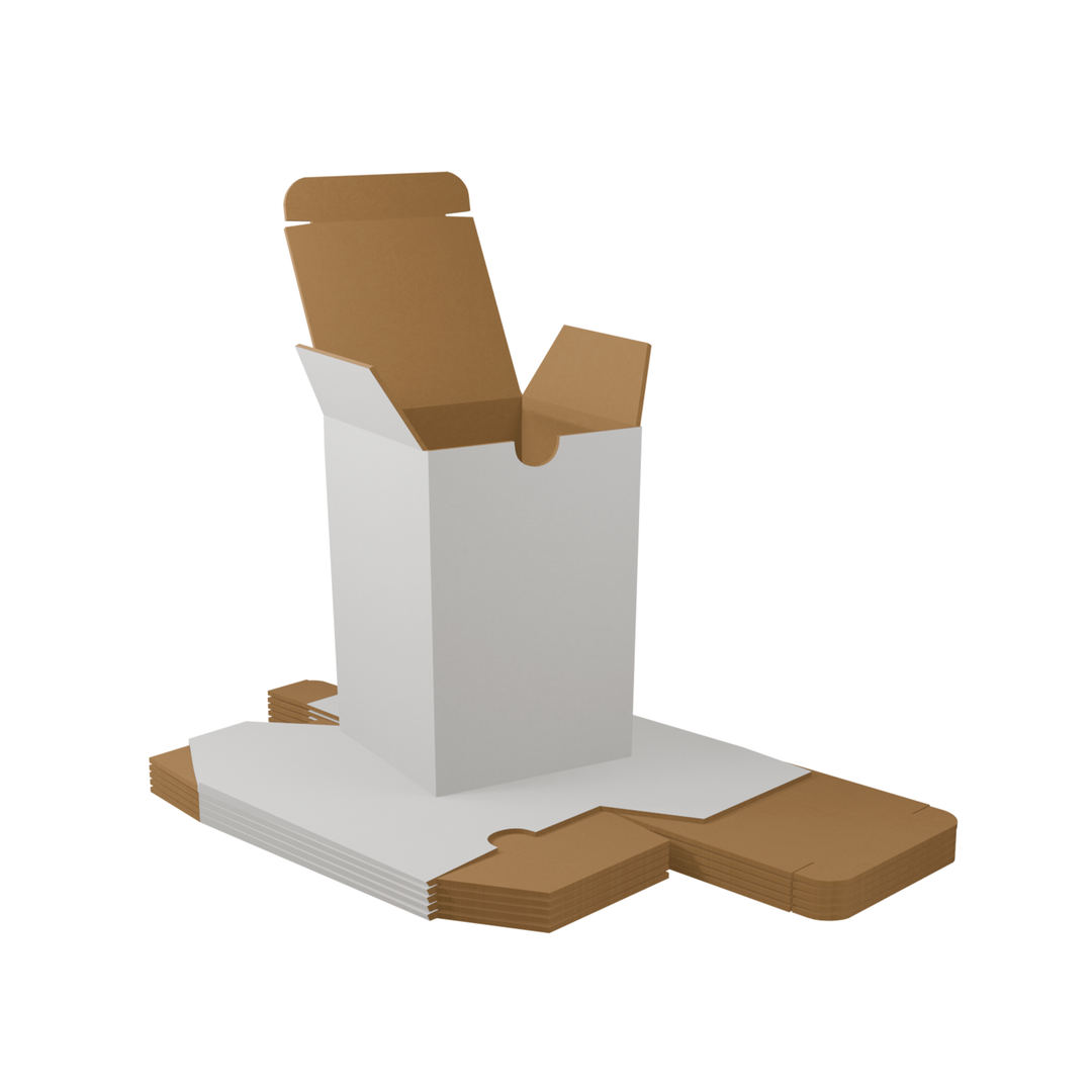 55 x 55 x 80mm White Corrugated Candle Box | Die Cut, Self-Locking, Flat-Pack, Eco-Friendly