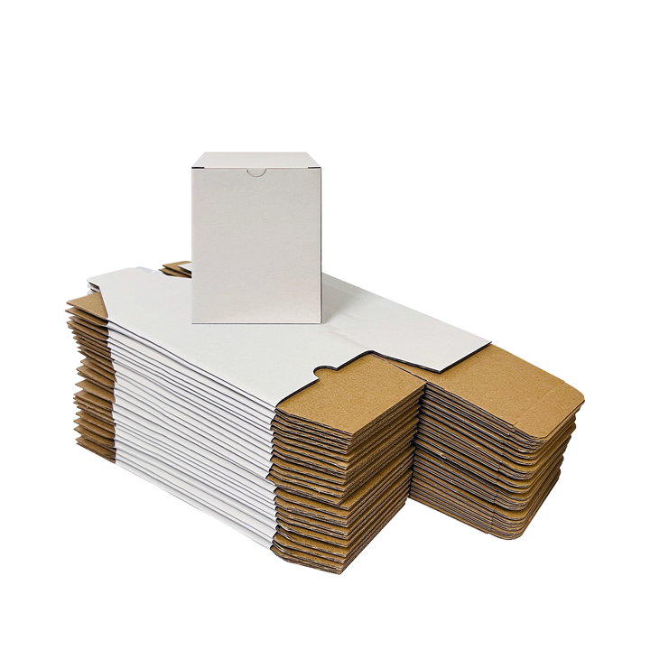 55 x 55 x 80mm White Corrugated Candle Box | Die Cut, Self-Locking, Flat-Pack, Eco-Friendly