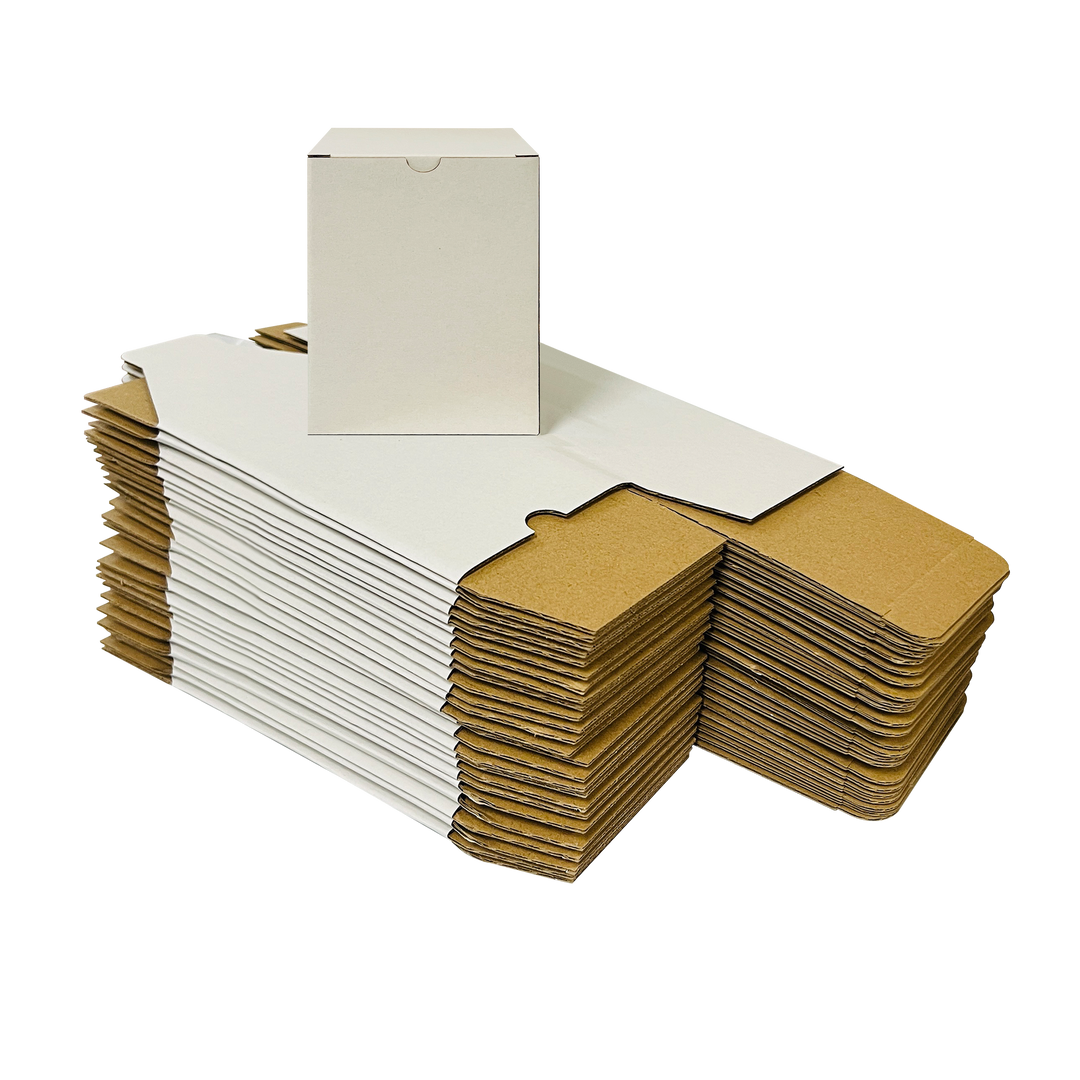 105 x 105 x 115mm White Corrugated Candle Box | Die Cut, Self-Locking, Flat-Pack, Eco-Friendly
