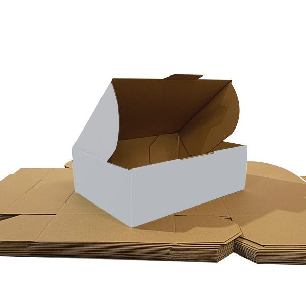 440 x 280 x 95mm White Die Cut Corrugated Mailing Boxes | Self-Locking, Flat-Pack, Eco-Friendly