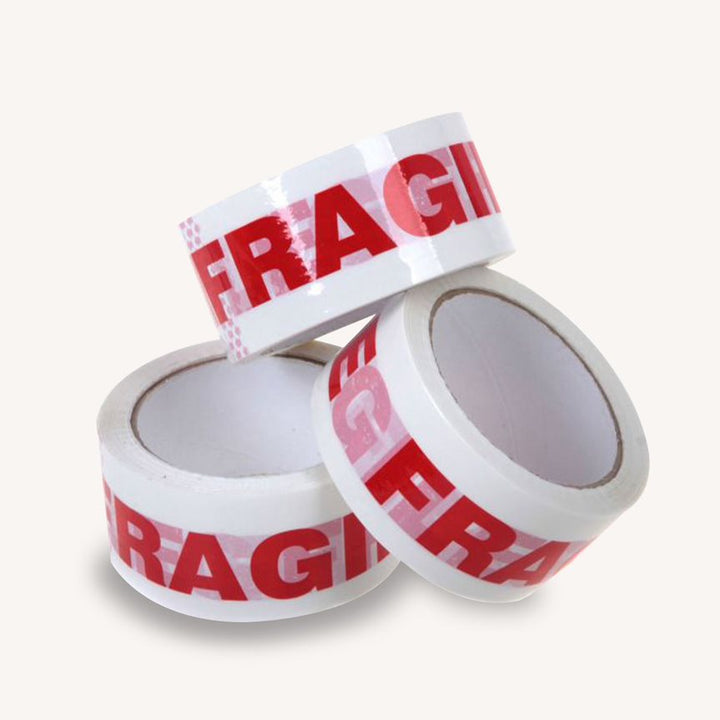 50 Micron Fragile White & Red Sticky Seal Tape - 75m x 48mm for Packing and Packaging