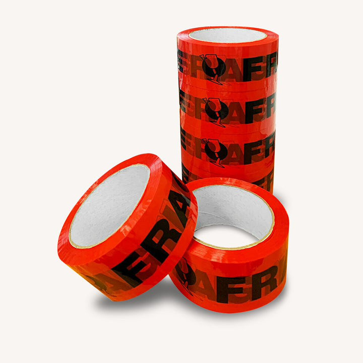 50 Micron Fragile Red & Black Sticky Seal Tape - 75m x 48mm for Packing and Packaging