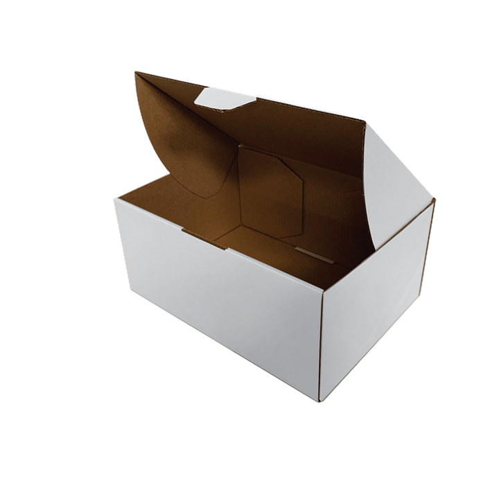 240 x 125 x 100mm White Corrugated Die Cut Mailing Box | Self-Locking, Flat-Pack, Eco-Friendly