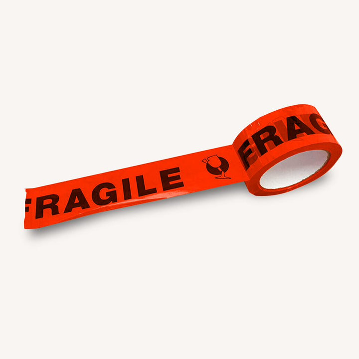 50 Micron Fragile Red & Black Sticky Seal Tape - 75m x 48mm for Packing and Packaging