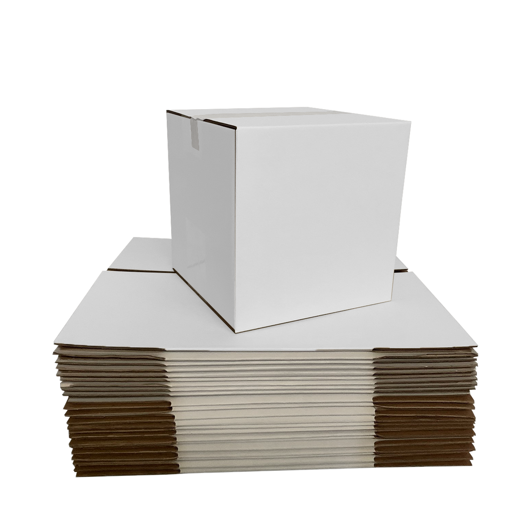 135 x 135 x 135mm White Corrugated Cube Box | Die Cut, Self-Locking, Flat-Pack, Eco-Friendly
