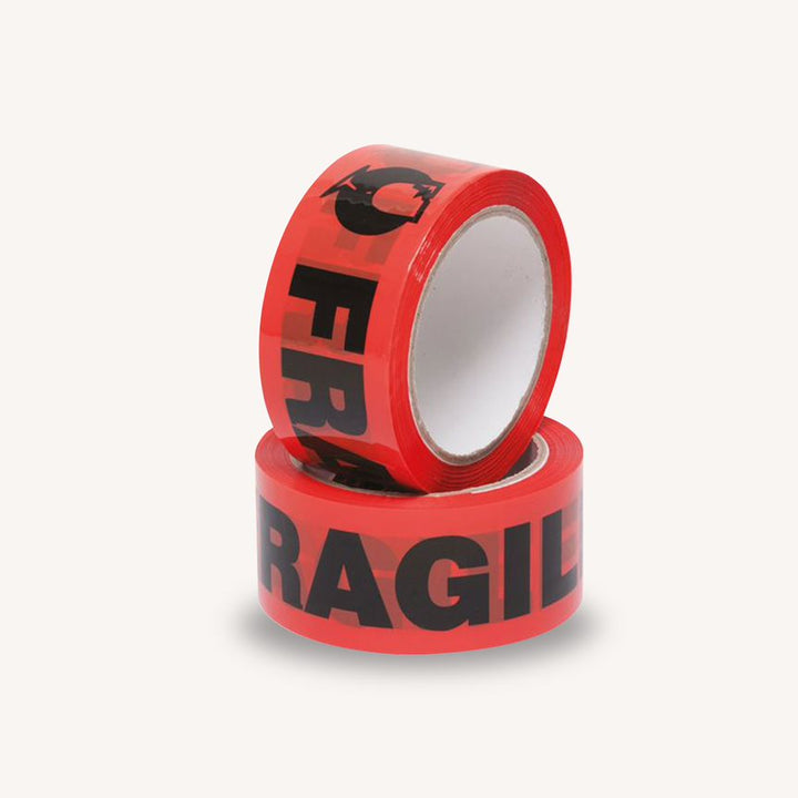 50 Micron Fragile Red & Black Sticky Seal Tape - 75m x 48mm for Packing and Packaging