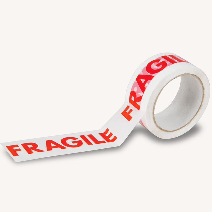 50 Micron Fragile White & Red Sticky Seal Tape - 75m x 48mm for Packing and Packaging