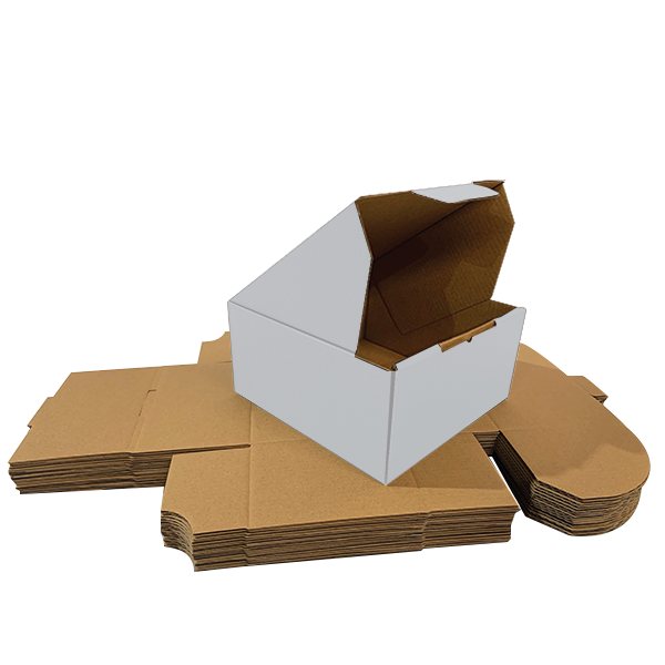 180 x 180 x 110mm White Corrugated Die Cut Mailing Box | Self-Locking, Flat-Pack, Eco-Friendly