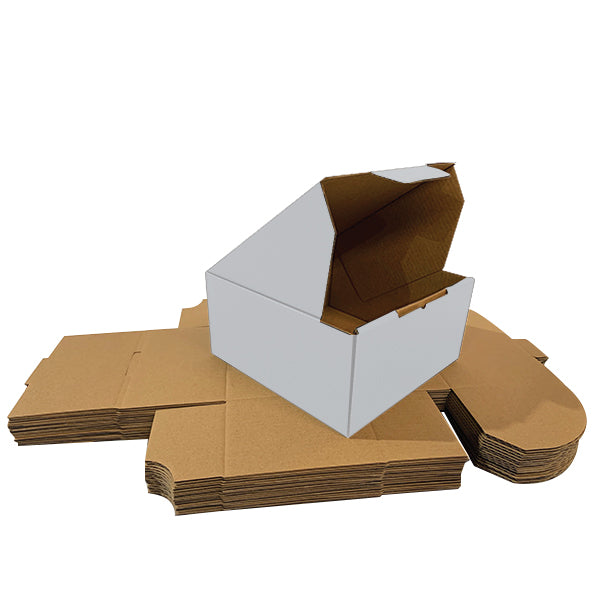 140 x 140 x 115mm White Die Cut Mailing Cardboard Boxes – Self-Locking Design