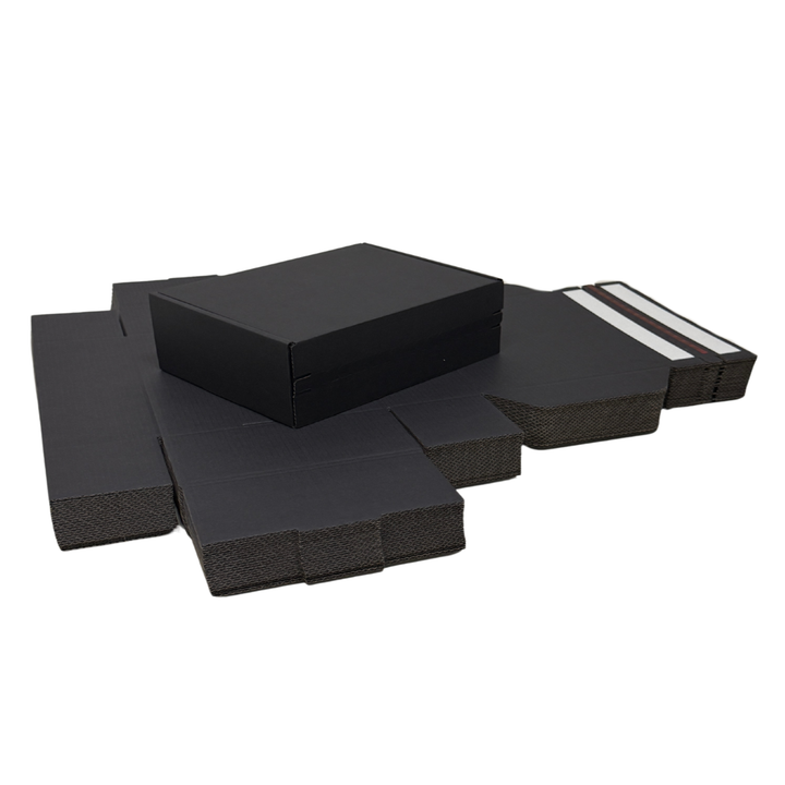 Full Black Self Sealing Tuck Front Box 174 × 128 × 53 mm – Sturdy and Durable Cardboard Postal Boxes