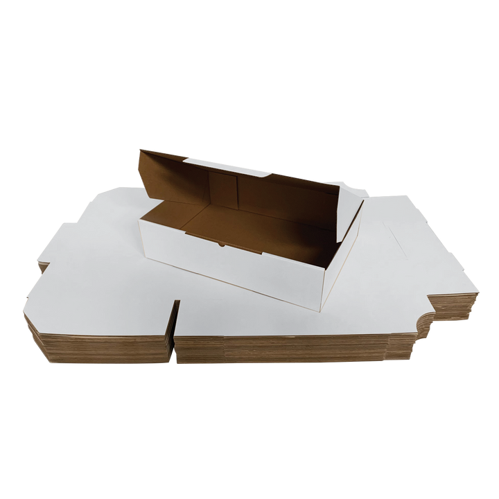 350 x 215 x 70mm White Corrugated Die Cut Mailing Box | Self-Locking, Flat-Pack, Eco-Friendly