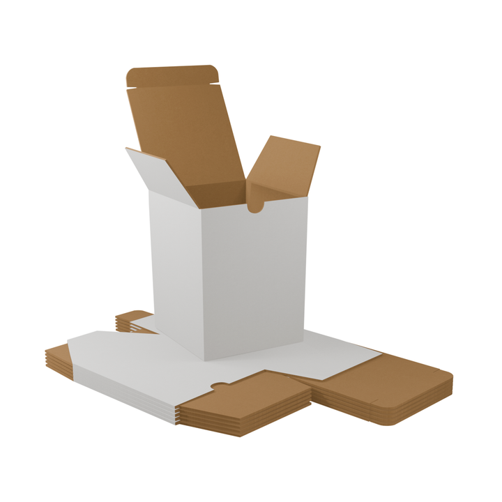 80 x 80 x 100mm White Corrugated Candle Box | Die Cut, Self-Locking, Flat-Pack, Eco-Friendly
