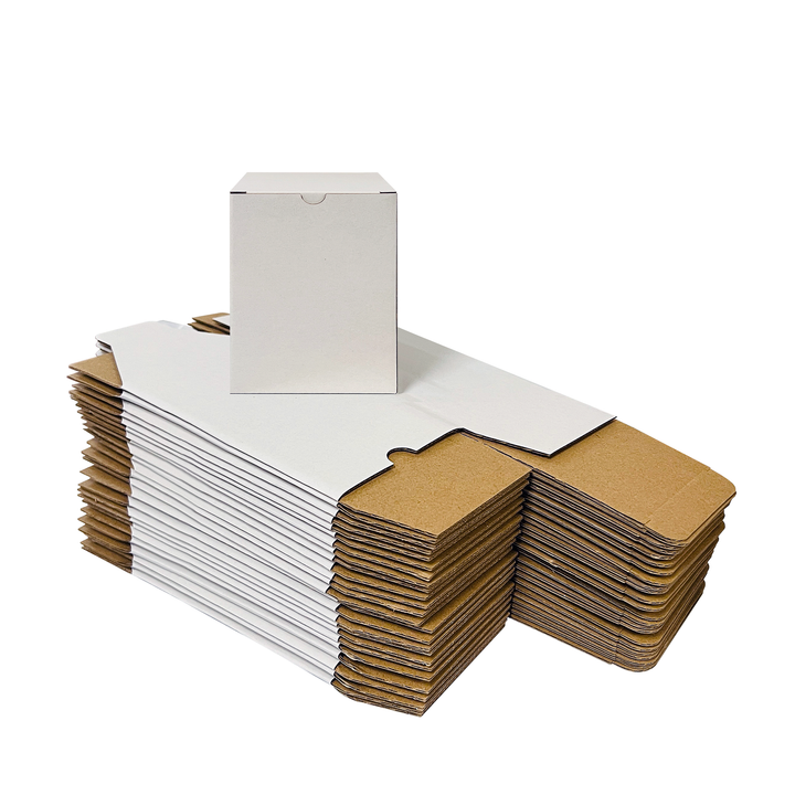 80 x 80 x 100mm White Corrugated Candle Box | Die Cut, Self-Locking, Flat-Pack, Eco-Friendly