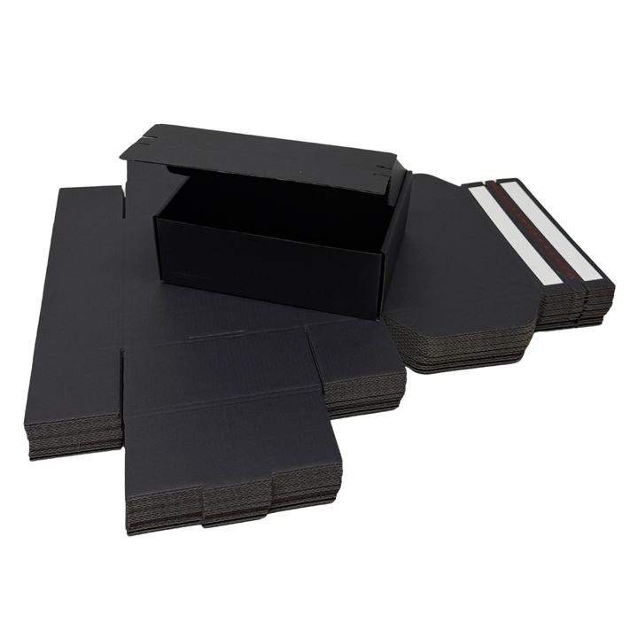 Full Black Self Sealing Tuck Front Box 220 × 160 × 77 mm – Sturdy and Durable Cardboard Postal Boxes