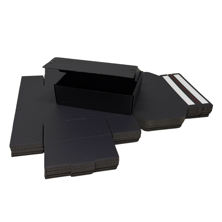 Full Black Self Sealing Tuck Front Box 174 × 128 × 53 mm – Sturdy and Durable Cardboard Postal Boxes