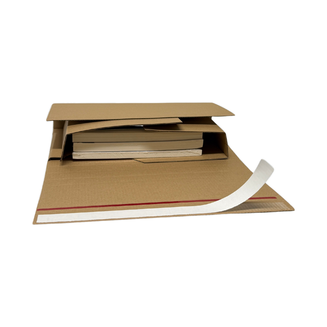 307 x 245 x 75mm Corrugated Book Wrap Mailer | Adjustable Depth, Peel & Seal, Recyclable