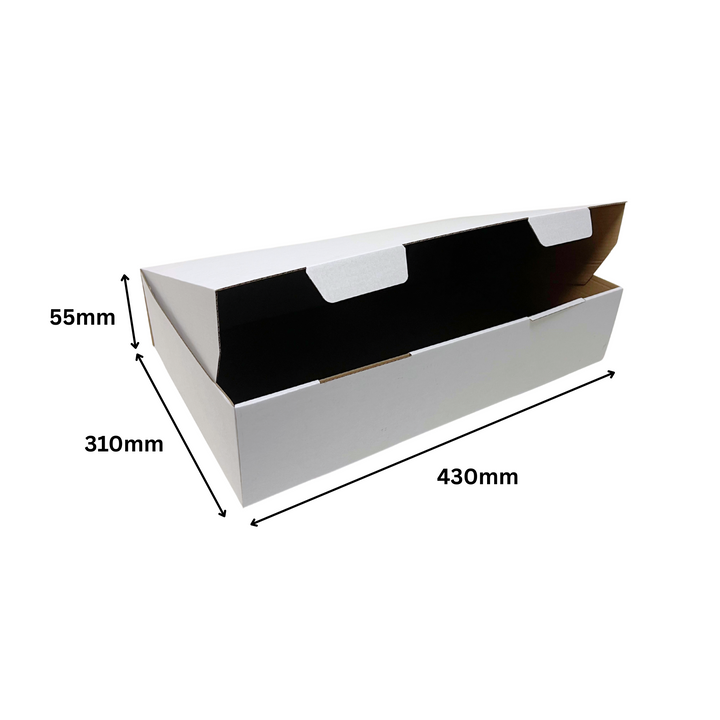 430 x 310 x 55mm White Corrugated Die Cut Mailing Box | Self-Locking, Flat-Pack, Eco-Friendly