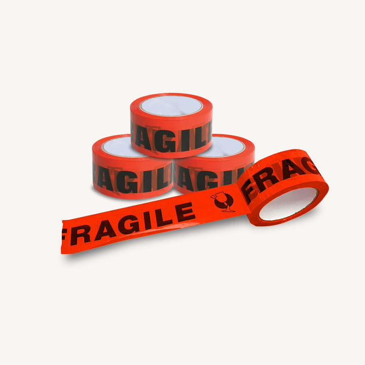 50 Micron Fragile Red & Black Sticky Seal Tape - 75m x 48mm for Packing and Packaging