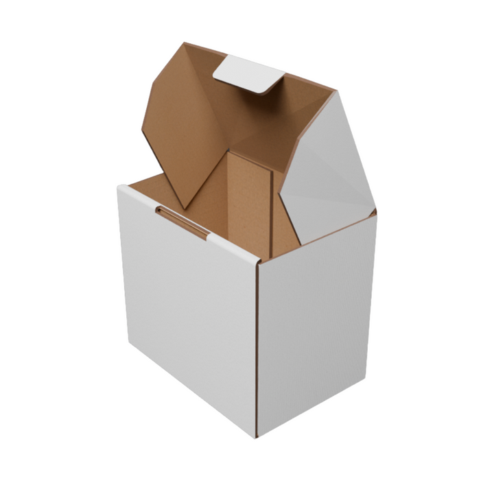 115 x 80 x 100mm White Corrugated Die Cut Mailing Box | Self-Locking, Flat-Pack, Eco-Friendly