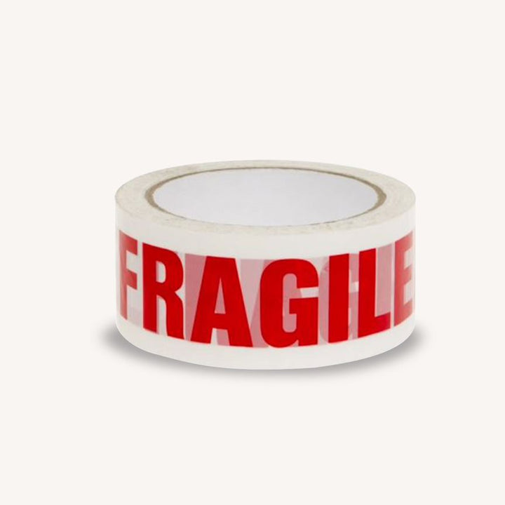 50 Micron Fragile White & Red Sticky Seal Tape - 75m x 48mm for Packing and Packaging