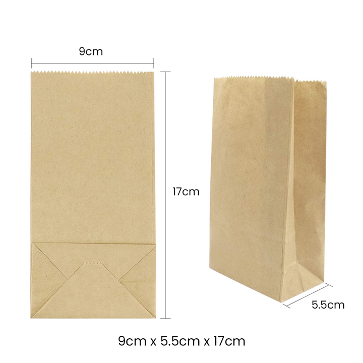 17 x 9 x 5.5cm Mini Brown Kraft Paper Bags | Take Away Food, Lolly, Grocery, Buffet, Craft, Gift, Market Bag