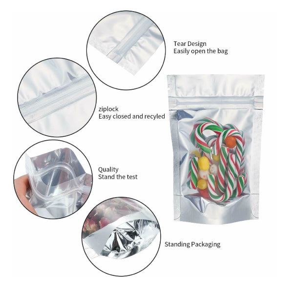 Wholesale 10,000pcs 100 x 150mm + 30mm Stand-Up Aluminium Foil Mylar Zip Lock Bags - Ideal for Food Storage, Packaging & More