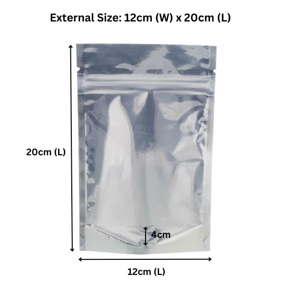 Wholesale 10,000pcs 120 x 200mm + 40mm Stand-Up Aluminium Foil Mylar Zip Lock Bags - Ideal for Food Storage, Packaging & More