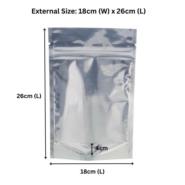 180 X 260mm + 40mm Stand Up Aluminium Foil Mylar Zip Lock Bags