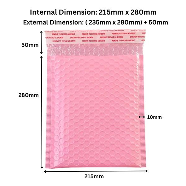 Pink Cushioned Poly Bubble Mailer Envelopes with Self-Sealing Closure
