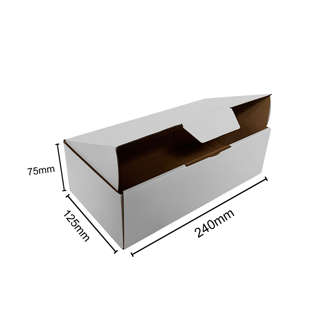 240 x 125 x 75mm Die Cut Mailing Shipping Packing Cardboard Boxes White