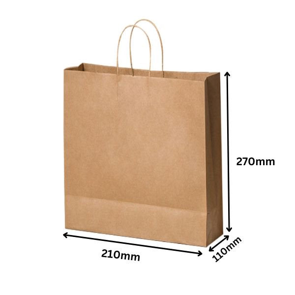 270 x 210 x 110mm 150GSM 100% Recyclable Medium Craft Paper Gift Brown Carry Bag with Handle | Bulk Sale Super Value