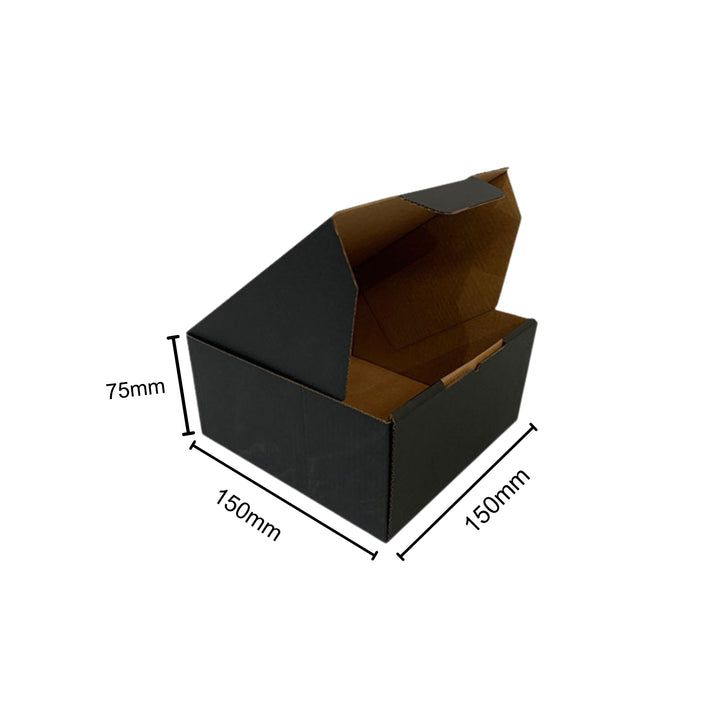 150 x 150 x 75mm Die Cut Mailing Shipping Packing Cardboard Boxes Black– Beautiful & Small Cardboard Boxes