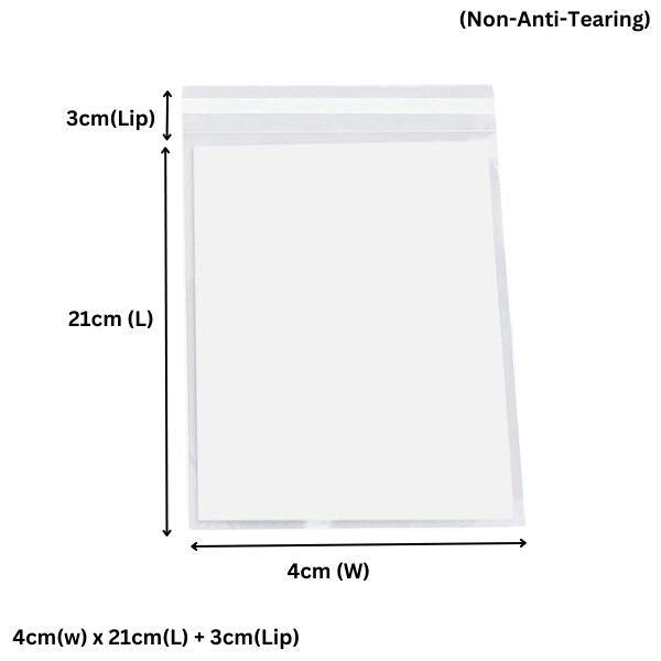 40 x 210mm + 30mm OPP Cellophane Resealable Plastic Bags